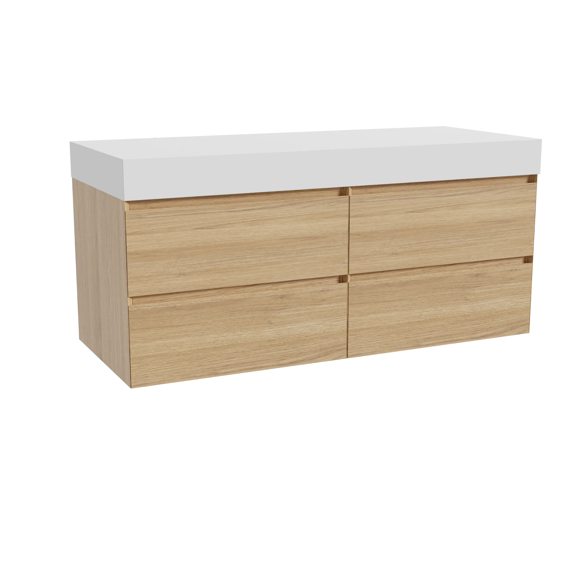 Balmani Mitra meuble salle de bains suspendu 135 x 55 cm chêne naturel avec Dominus tablette simple ou double en solid surface b