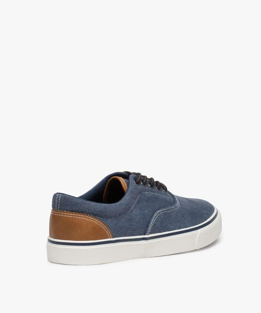 Blue Denim Men's Canvas Sneakers with Lace-up Closure and Contrast Sole