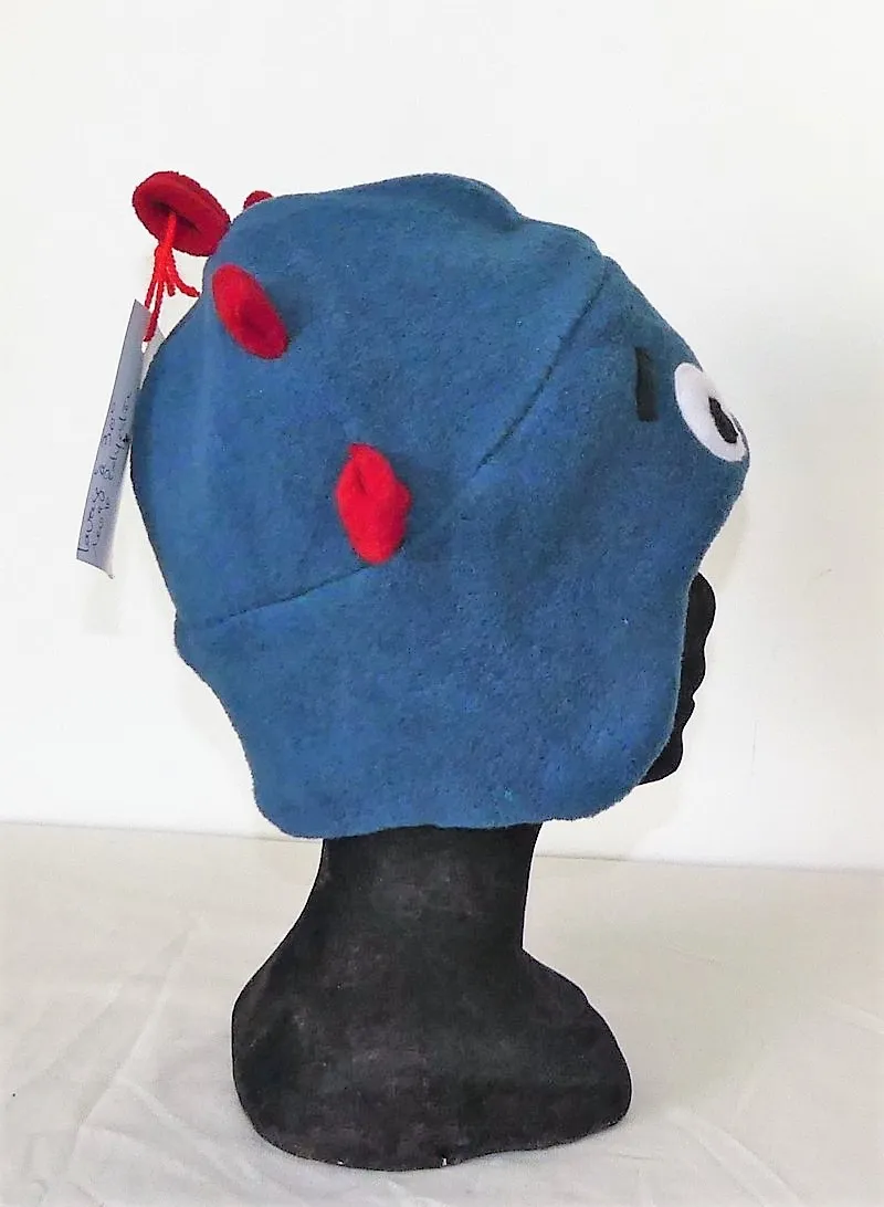 Bonnet en polaire velours bleu jean et rouge
