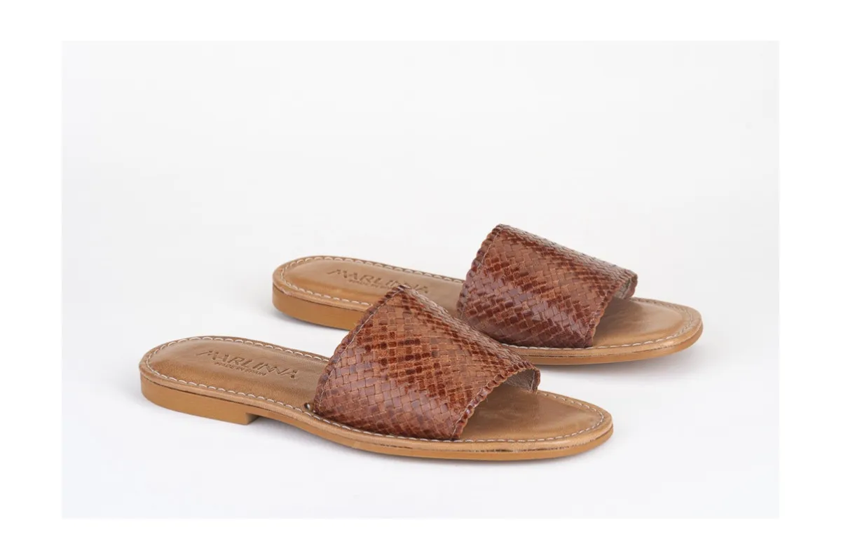 Braided Leather Mules - Brown
