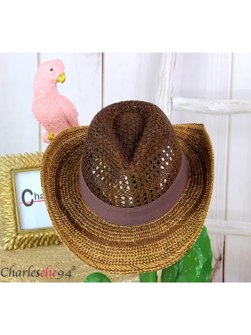 Chapeau paille fait main country cowboy HB07 choco