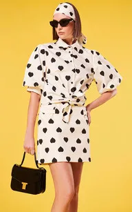 Tara Jarmon short-sleeved ecru heart pattern blouse - La Canadienne - Tops / Shirts Textile Ecru