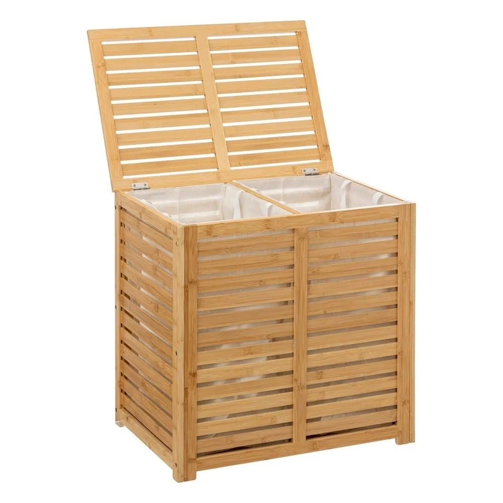 Coffre à linge double 2x50l en bambou h60cm