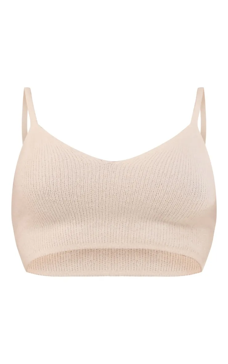 White Brushed Knit V-Neck Crop Top