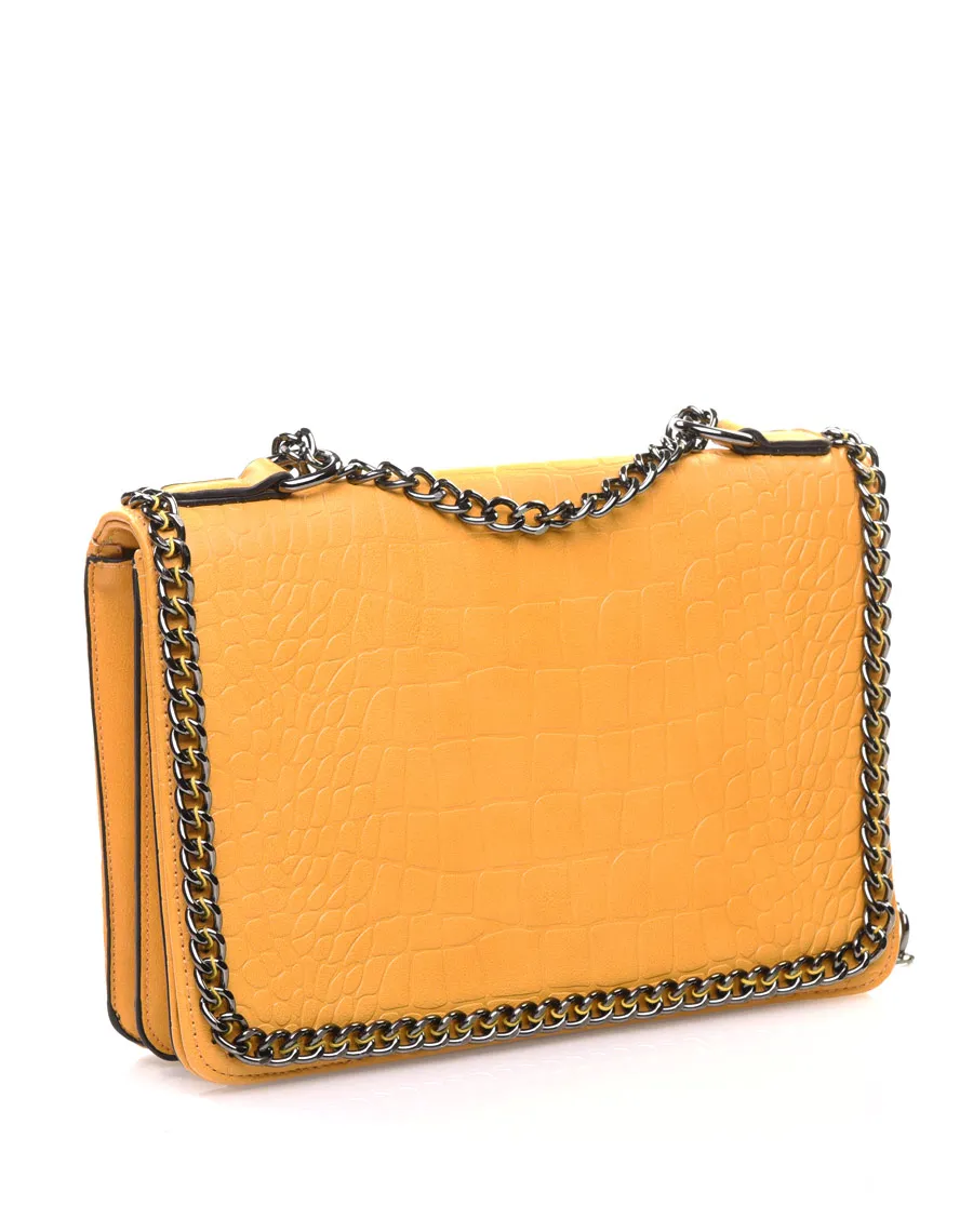 Crossbody Bag with Crocodile Effect and Yellow Chain
