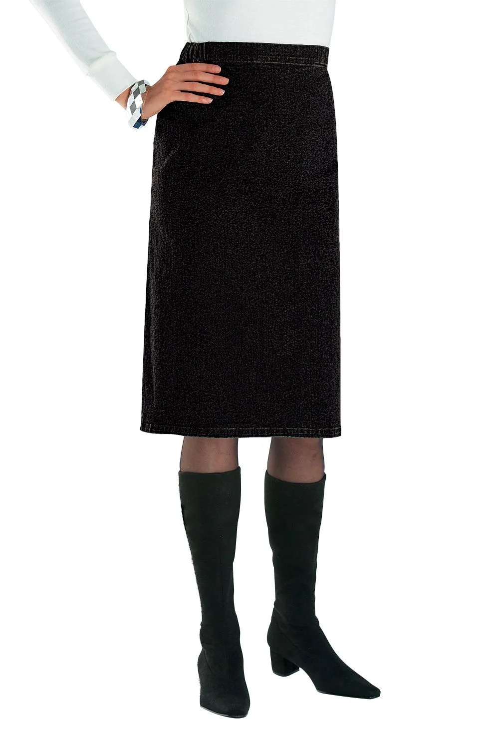 Denim straight skirt.