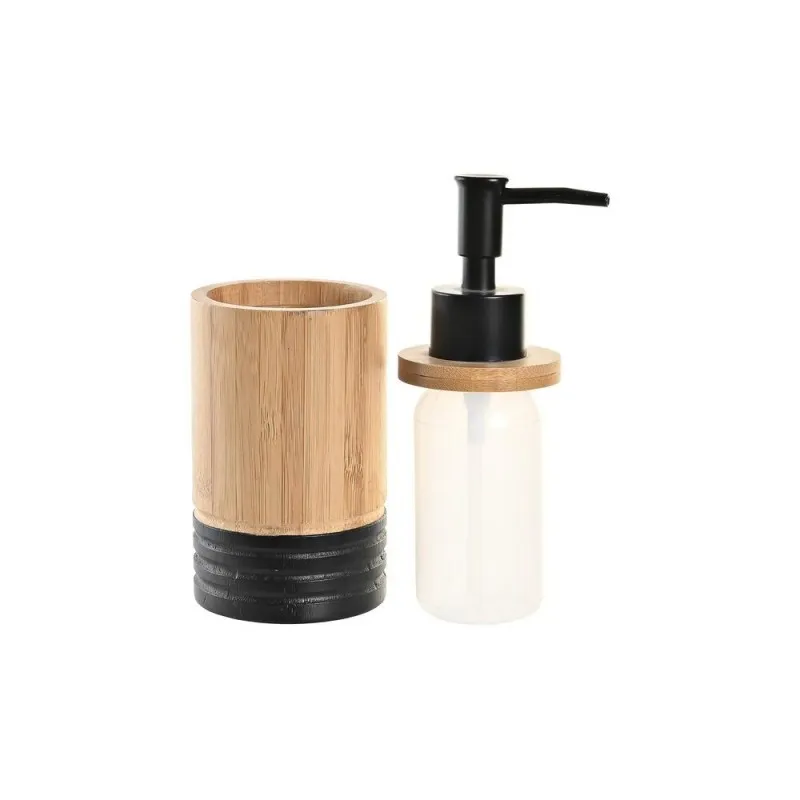 Distributeur de Savon DKD Home Decor Naturel Noir Bambou PP (7 x 7 x 17 cm)