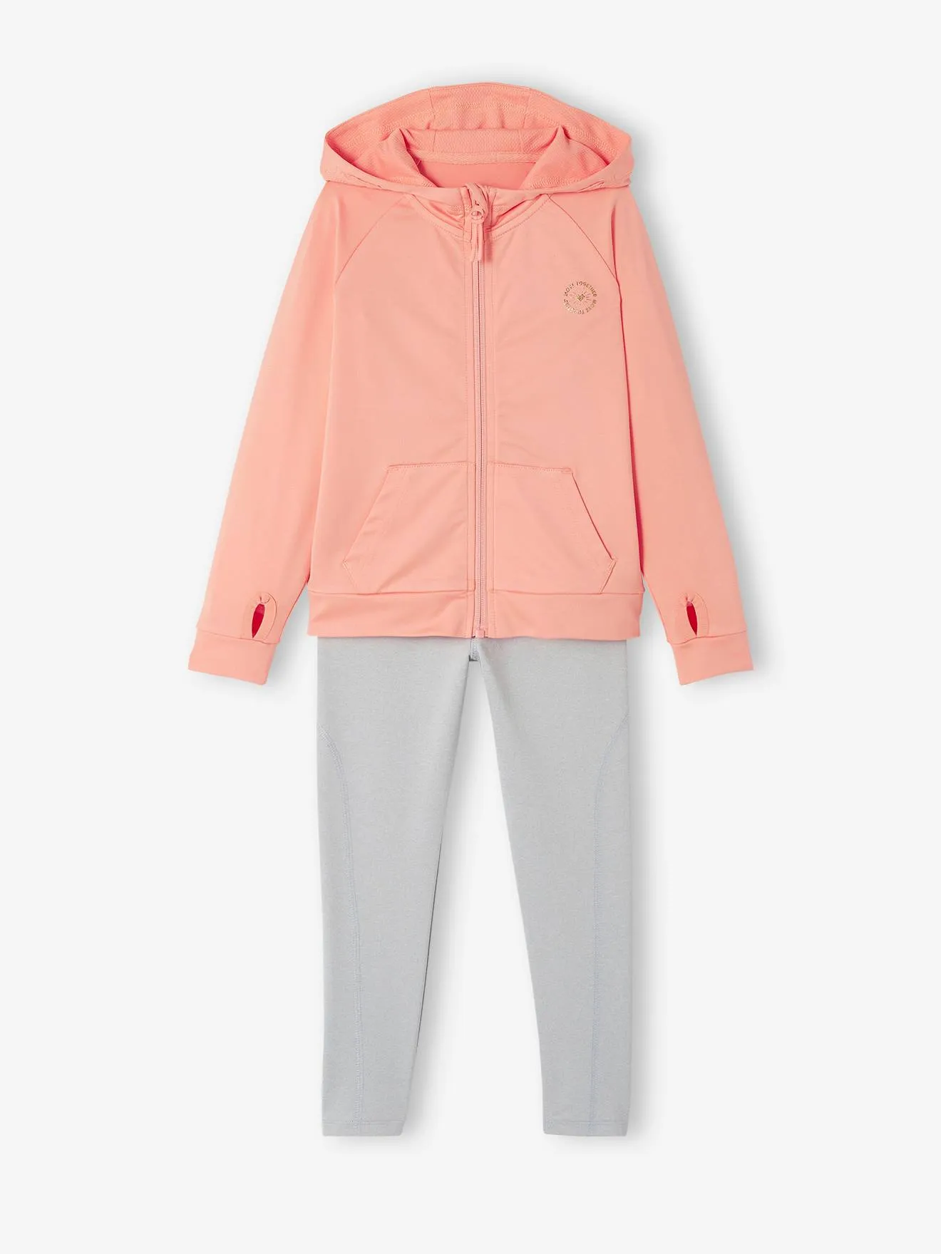 Ensemble de sport sweat zippé et legging technique fille pêche - Vertbaudet