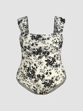 Floral Sleeveless Ruched Curve & Plus Size Bodysuit