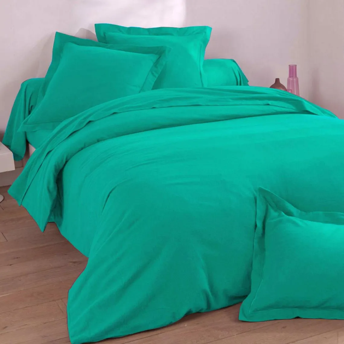 Green Jade Cotton Flannel Flat Sheet | 3 Suisses