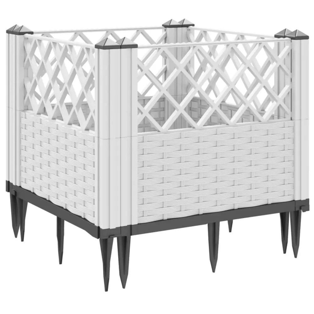 Jardinière avec piquets blanc 43,5x43,5x43,5 cm pp