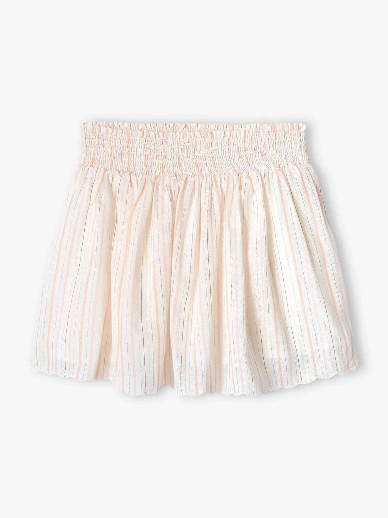 Striped shiny thread ceremony dress girl ecru - Vertbaudet