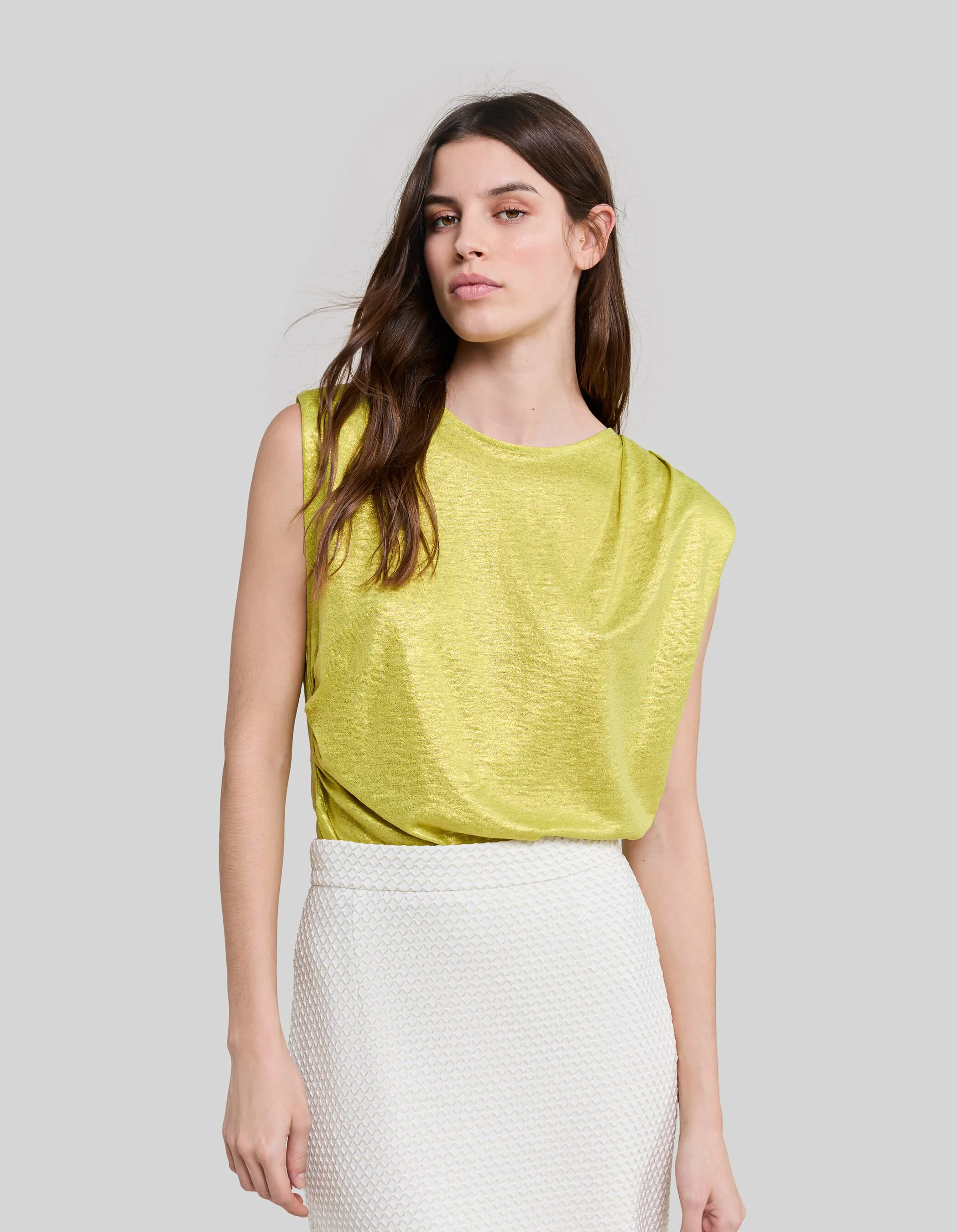 Lime Linen T-shirt with Iris Frill Details for Women