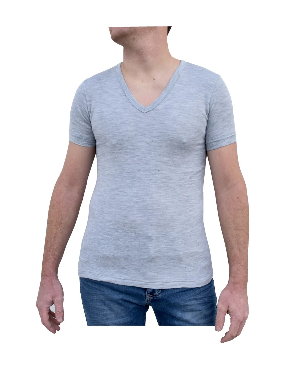 Manches courtes en Rhovyl'On® encolure V Gris