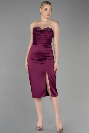 Midi Satin Plum Ceremony Dress ABK1845