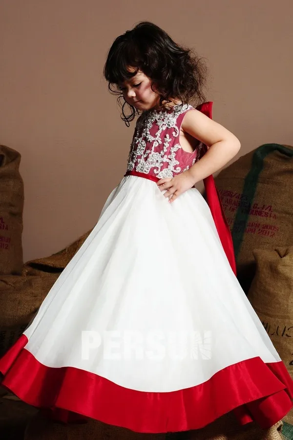 Robe de cérémonie fille blanche et rouge longue en organza