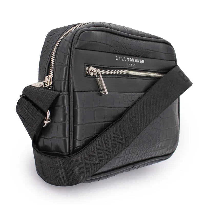 Black Crocodile Effect Unisex BILL TORNADE Shoulder Bag at a Price