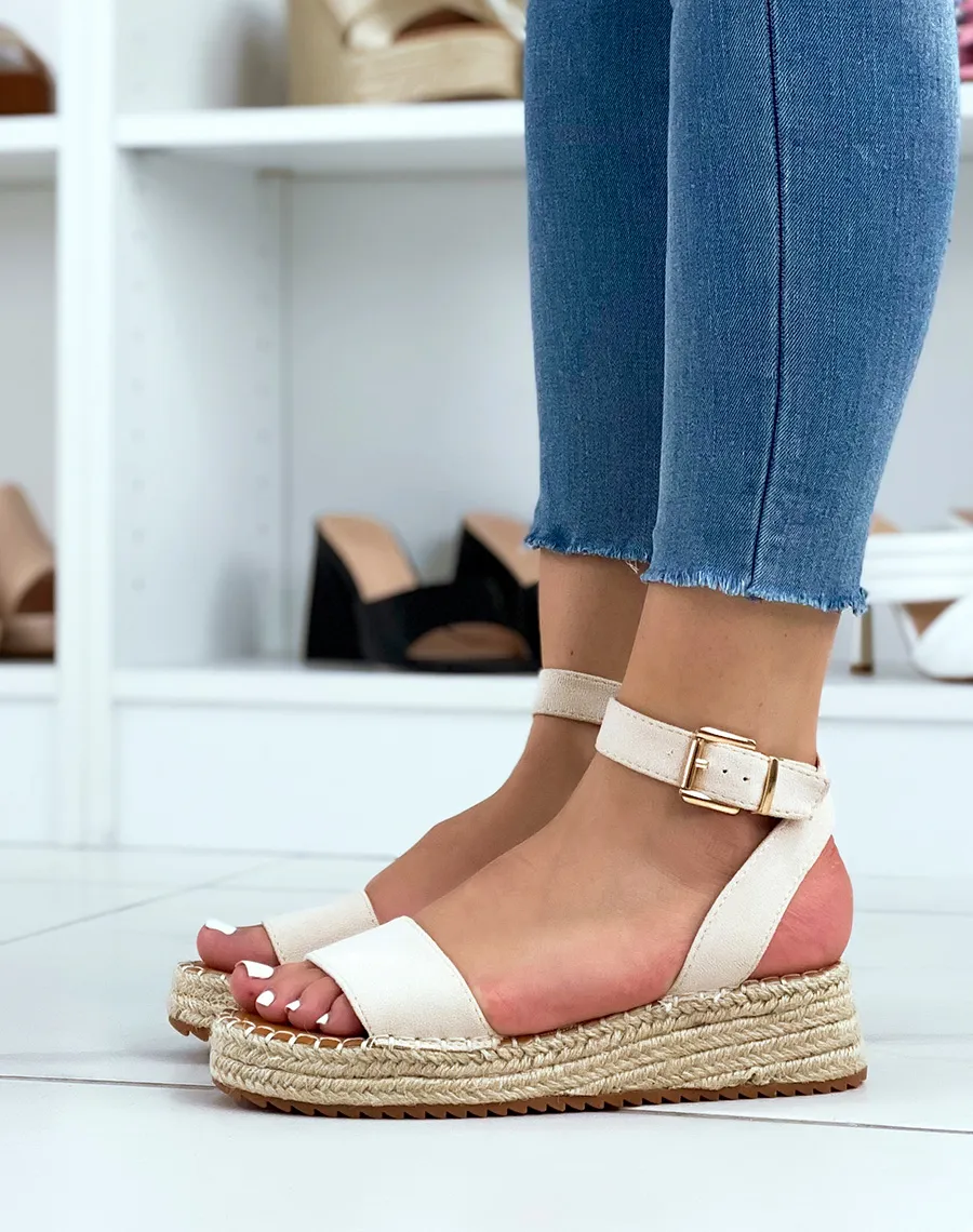 Beige Flat Sandals with Jute Sole