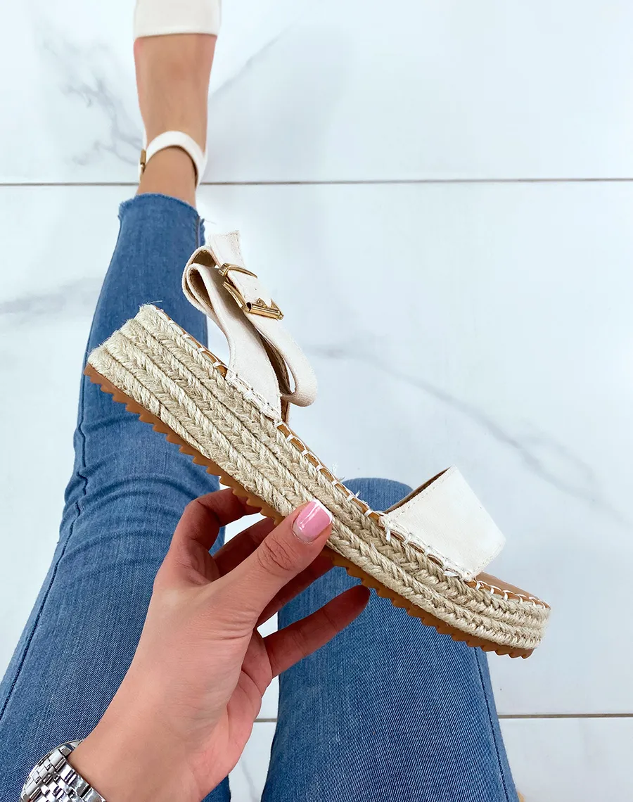 Beige Flat Sandals with Jute Sole
