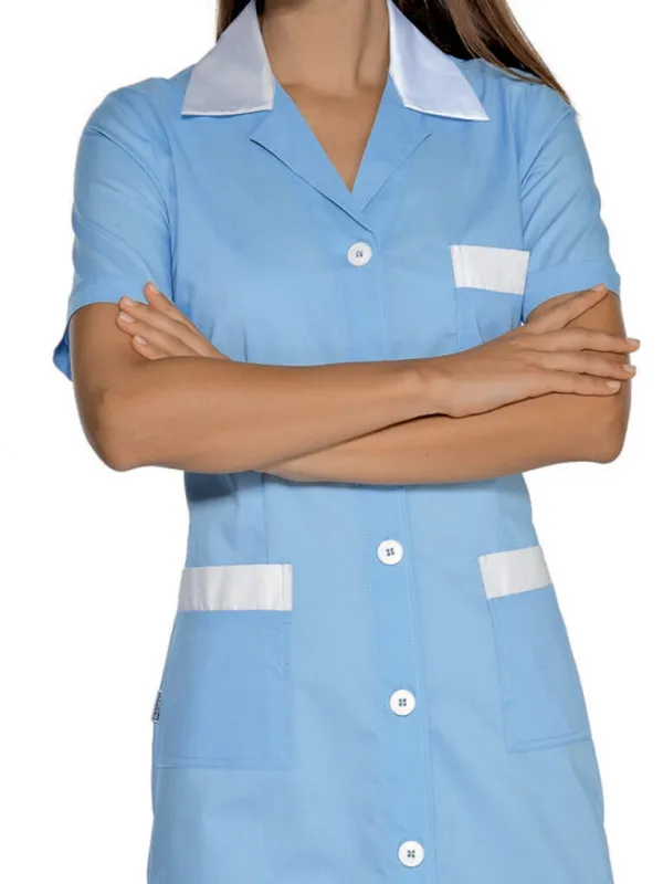 Short Sleeve Work Blouse Positano Blue White