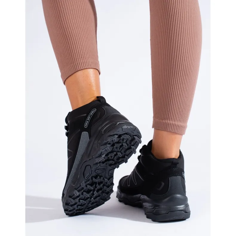 Sporty Women's High Top Hiking Shoes Black - DK Black