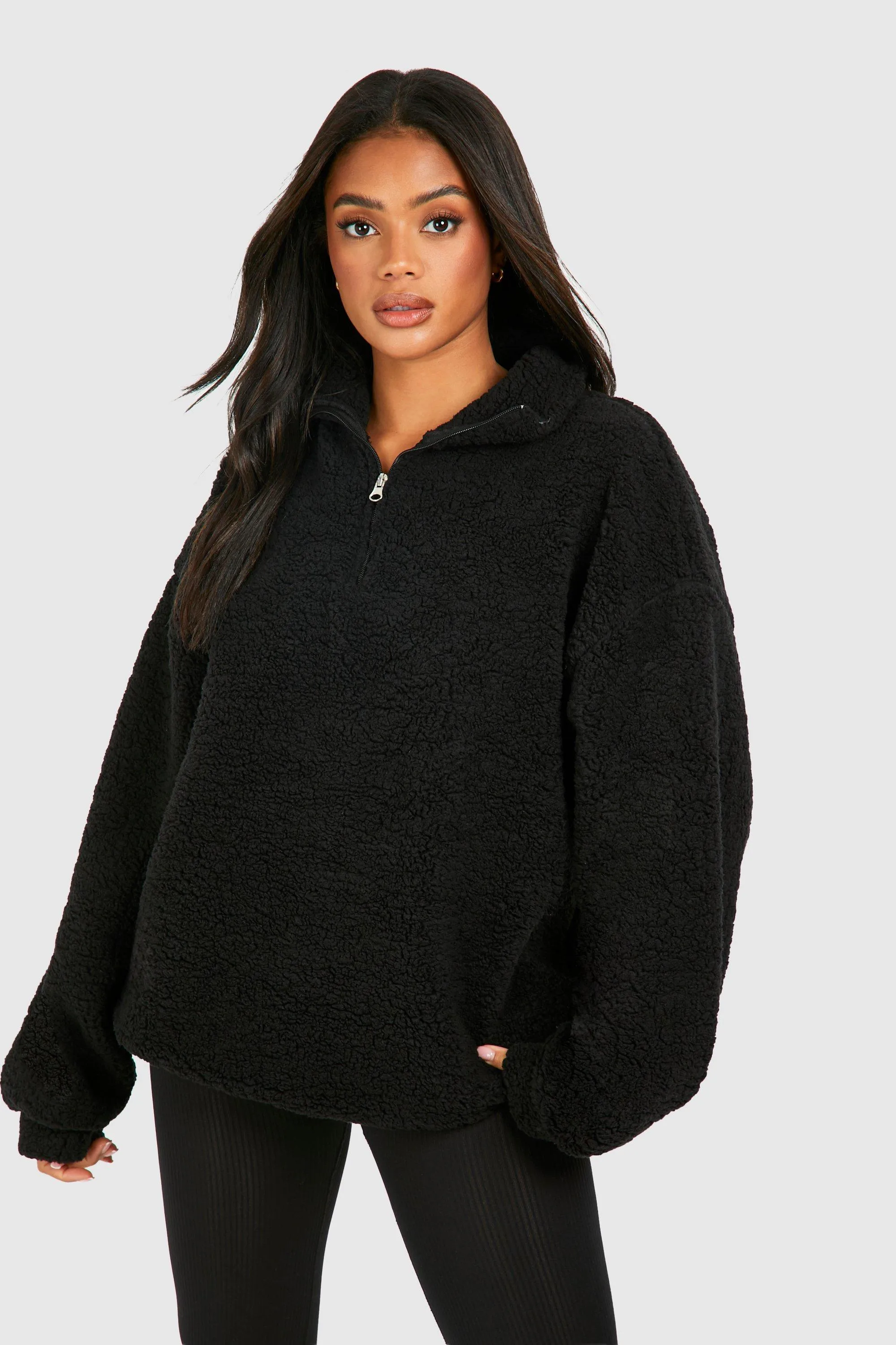 Fleece oversized sweatshirt with zippered collar
