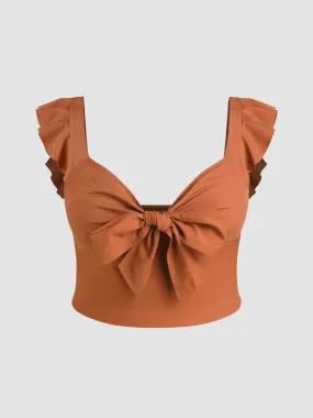 Top crop with V-neck, ruffles, and bow Curve & Plus